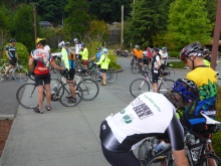 Riders gather at the start.